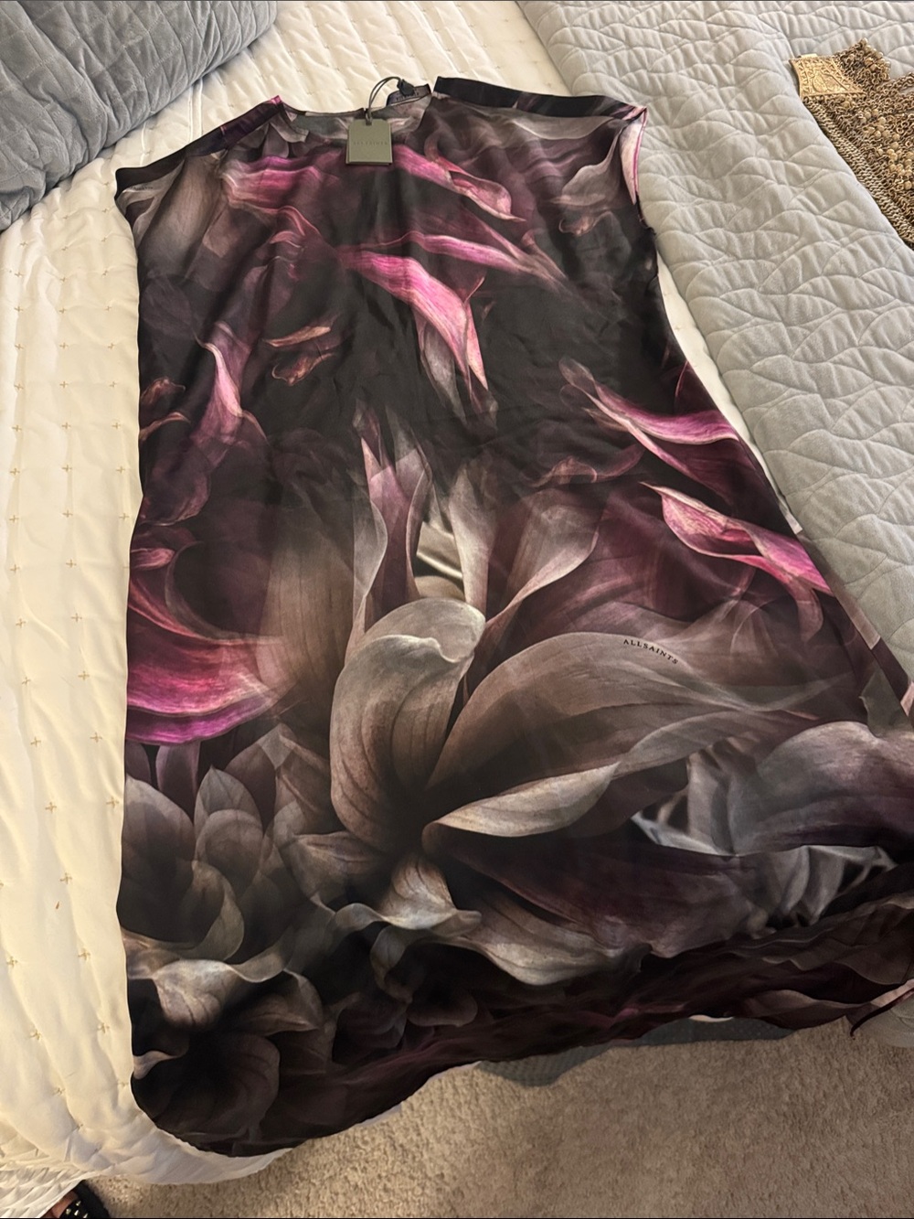 AllSaints Etta Margeaux Shift Dress in Black & Deep Pink